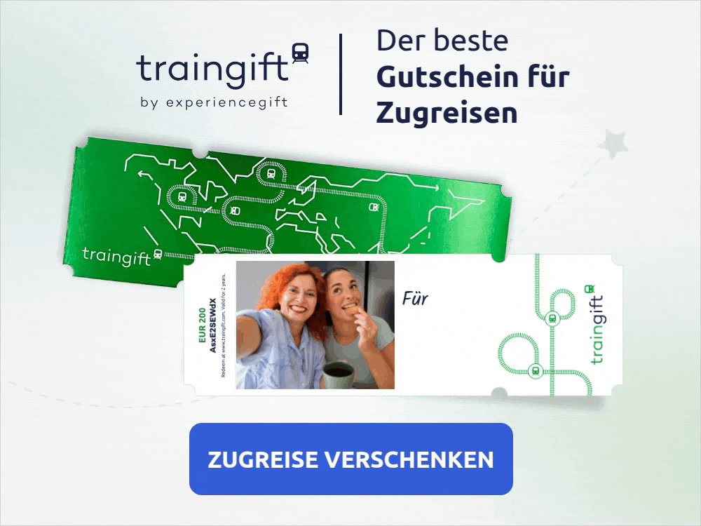 Ein Bahngutschein von Traingift als Geschenk für eine Zugreise in Deutschland