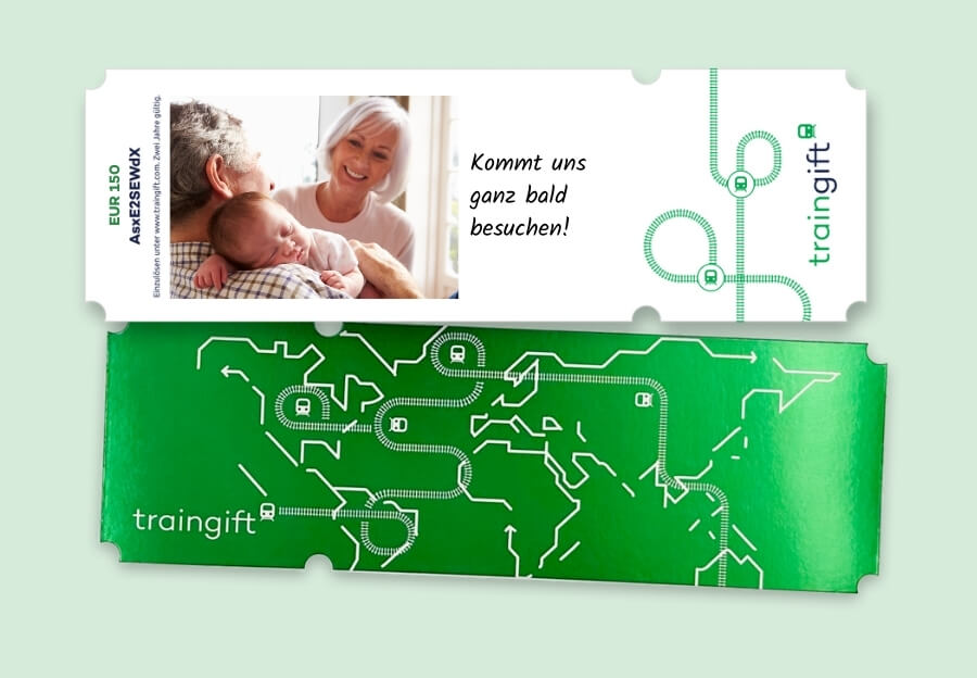 Ein Bahngutschein als Geschenk für werdende Großeltern